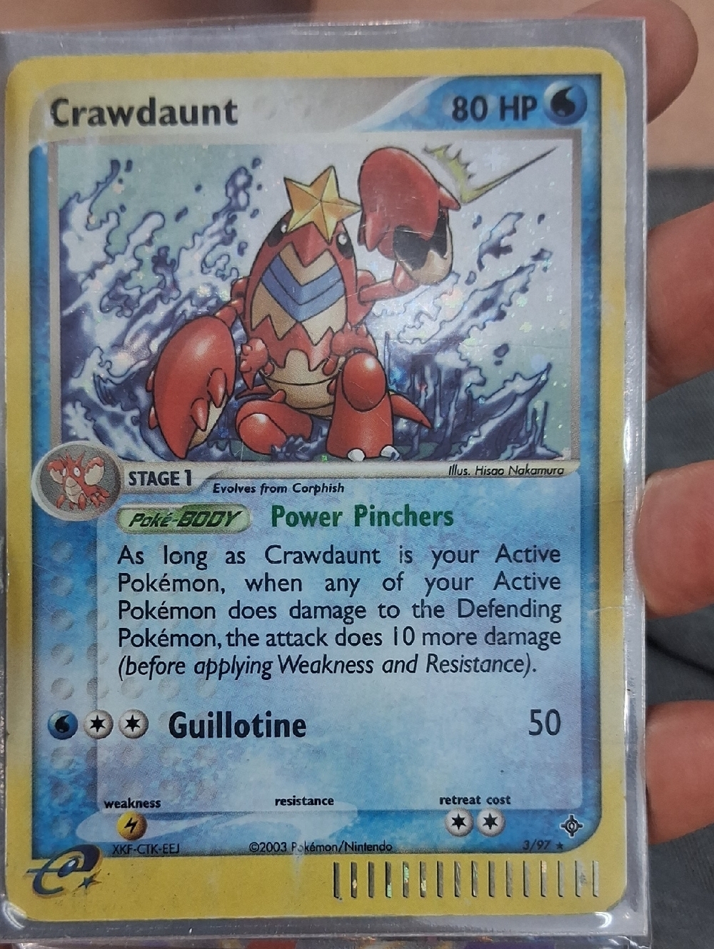 Pokemon Crawdaunt Red Blue Yellow Holo Trading Card